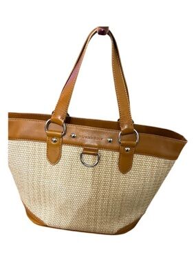 BURBERRY RAFFIA & LEATHER TOTE BAG